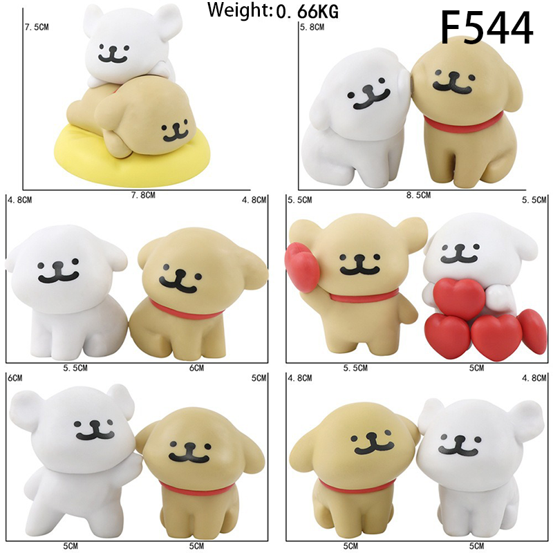 Maltese Puppy 6 PCS Statue Figure Set Kawaii Cute Collection Model Toy Desktop Ornament Room Decoration Gift Fans