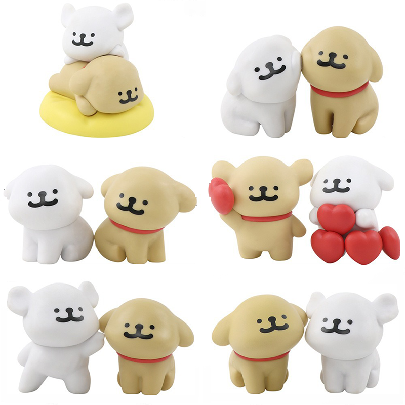Maltese Puppy 6 PCS Statue Figure Set Kawaii Cute Collection Model Toy Desktop Ornament Room Decoration Gift Fans