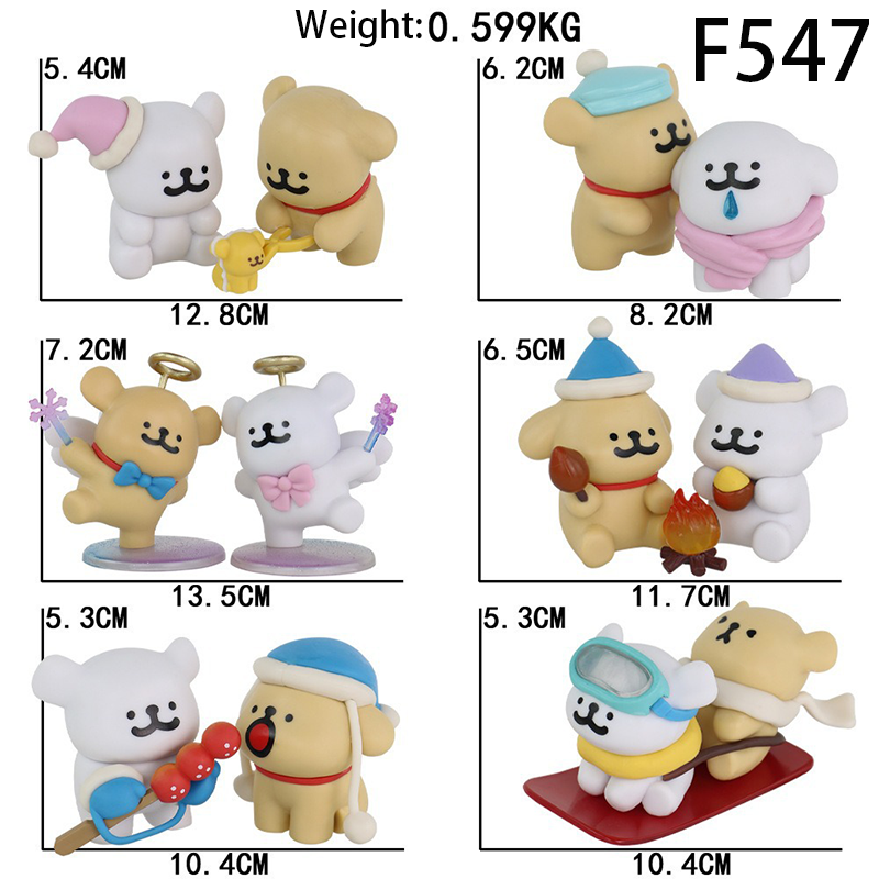 Maltese Puppy 6PCS Warm Hug Series Statue Figure Set Kawaii Collection Model Toy Desktop Ornament Room Cute Decoration Gift Fans
