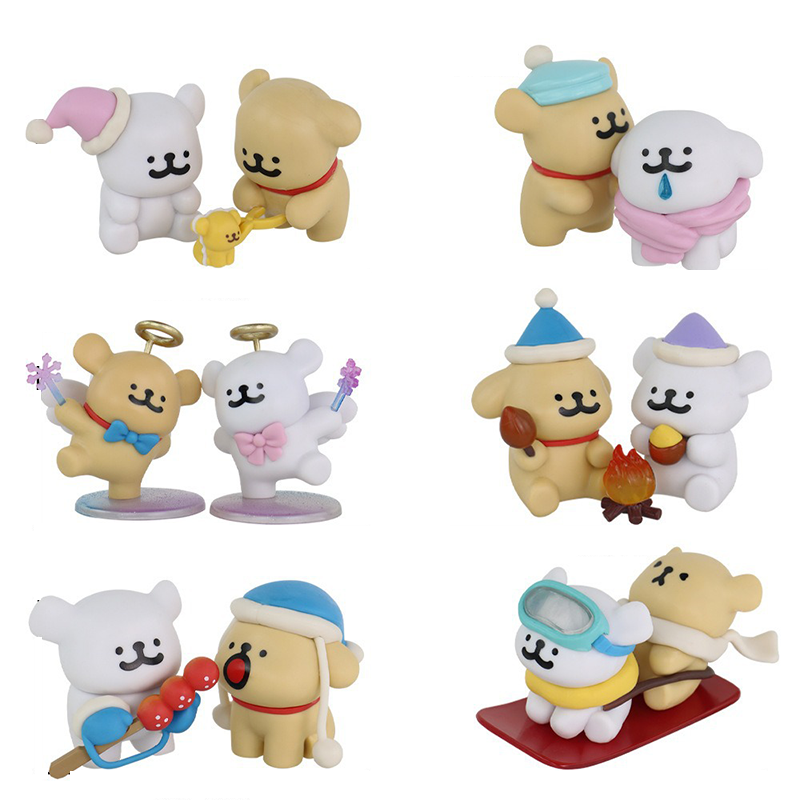 Maltese Puppy 6PCS Warm Hug Series Statue Figure Set Kawaii Collection Model Toy Desktop Ornament Room Cute Decoration Gift Fans