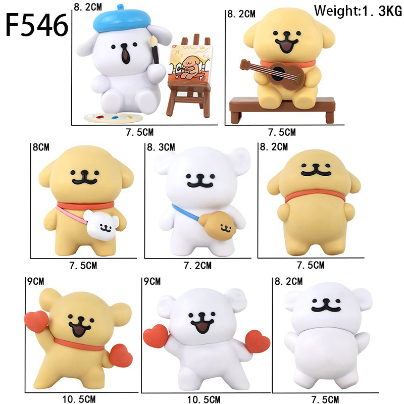 Maltese Puppy 8 PCS Statue Figure Set Kawaii Collection Model Toy Desktop Ornament Room Cute Decoration Gift Fans