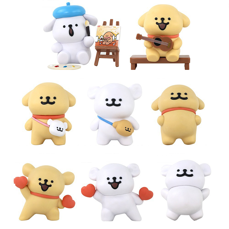 Maltese Puppy 8 PCS Statue Figure Set Kawaii Collection Model Toy Desktop Ornament Room Cute Decoration Gift Fans