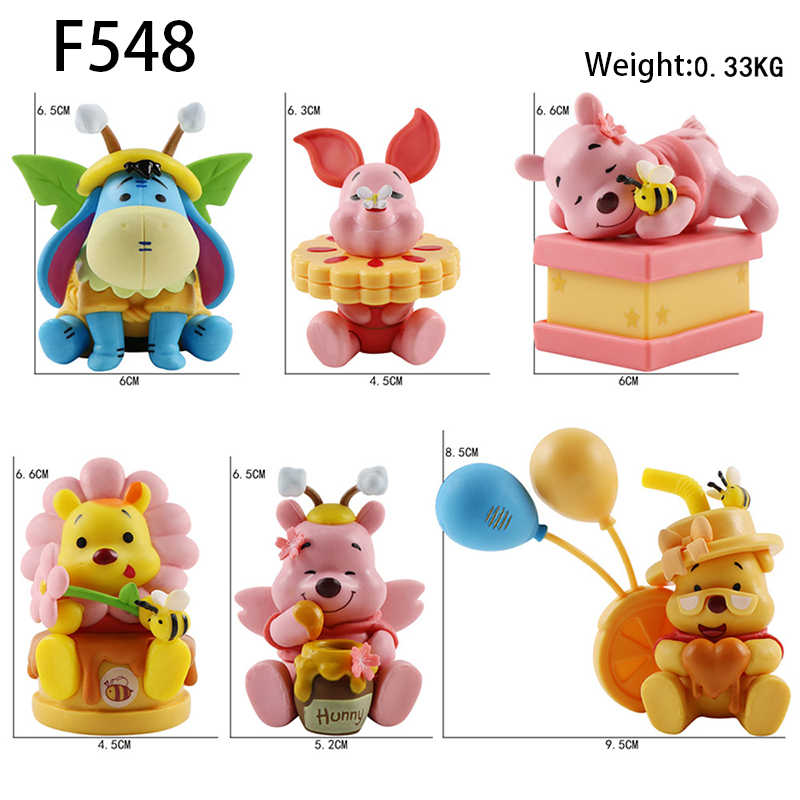 Pooh Bear 6 PCS Statue Figure Set Winnie the Pooh & Friends Collection Model Toy Cute Cartoon Ornament Desk Shelf Gift  Fans
