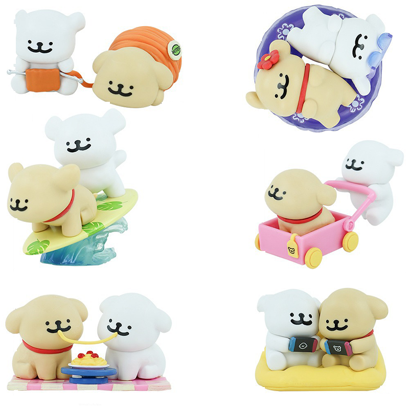 Maltese Puppy 6 PCS Happy Moments Series Statue Figure Set Cute Kawaii Collection Model Toy Desktop Ornament Room Decoration Gift
