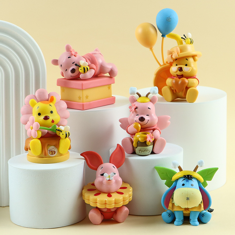 Pooh Bear 6 PCS Statue Figure Set Winnie the Pooh & Friends Collection Model Toy Cute Cartoon Ornament Desk Shelf Gift  Fans