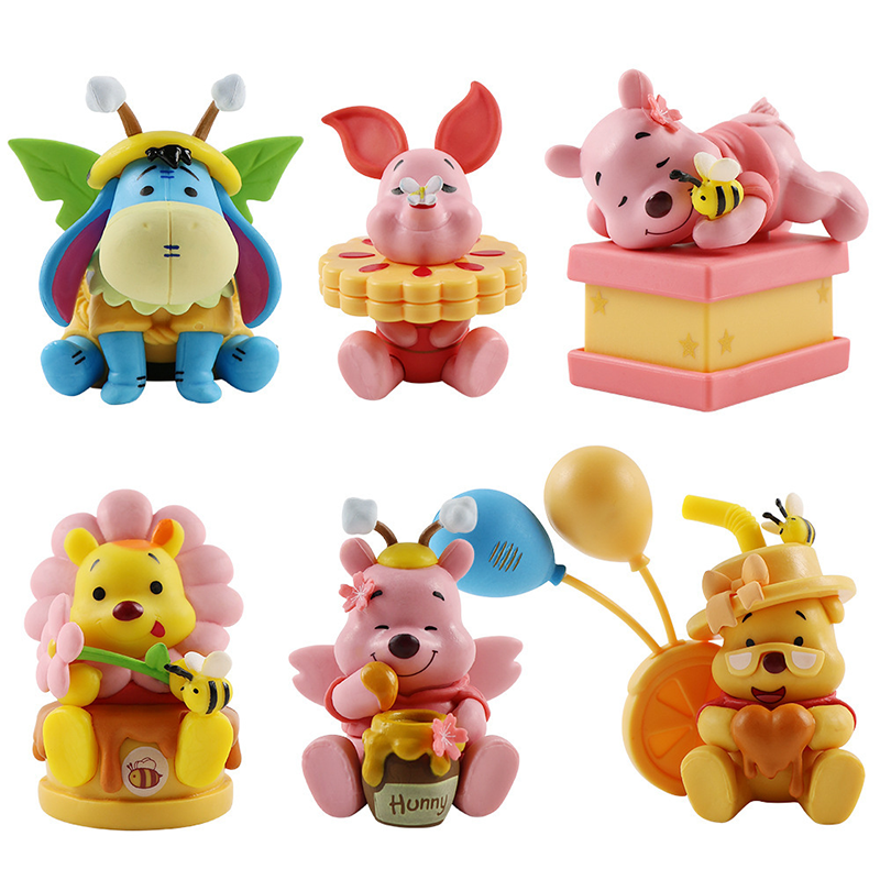 Pooh Bear 6 PCS Statue Figure Set Winnie the Pooh & Friends Collection Model Toy Cute Cartoon Ornament Desk Shelf Gift  Fans
