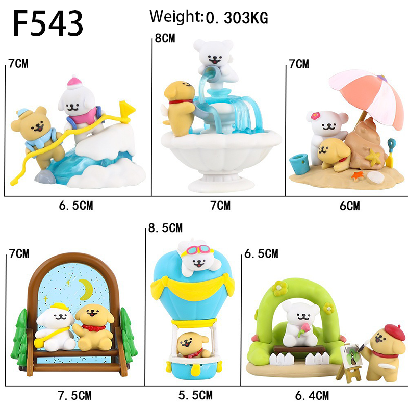 Maltese Picnic Series 6 PCS Statue Figure Set Kawaii Puppy Collection Model Toy Cute Desktop Ornament Gift Fans