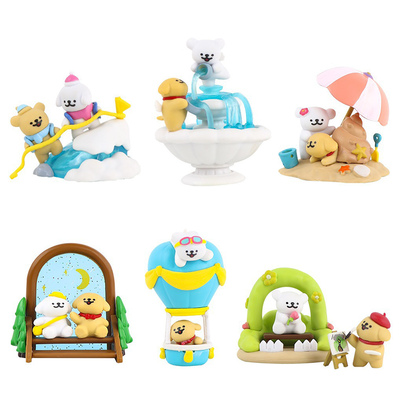 Maltese Picnic Series 6 PCS Statue Figure Set Kawaii Puppy Collection Model Toy Cute Desktop Ornament Gift Fans