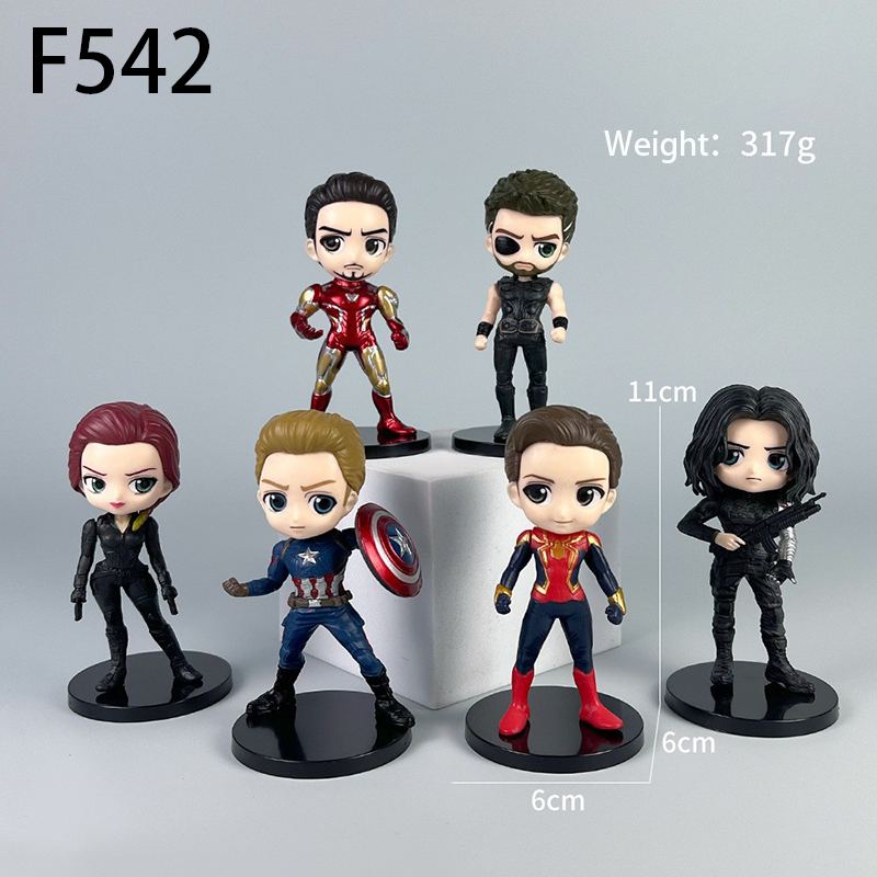 Avengers 6 PCS Statue Figure Set Superhero Collection Model Toy Chibi Style Ornament Desk Shelf Gift Fans