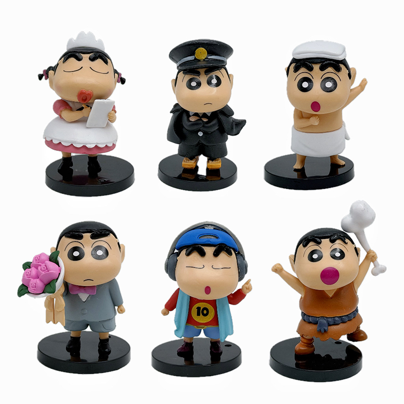Crayon Shin-chan Occupation Statue Figure 6 PCS Set Anime Collection Model Toy Cute Cartoon Ornament Desk Shelf Gift Fans