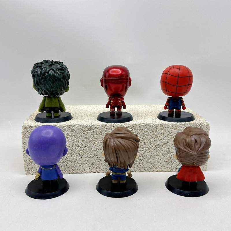 Avengers Statue Figure 6PCS Set Chibi Superhero Collection Model Toy Cartoon Ornament Desk Shelf Gift Fans