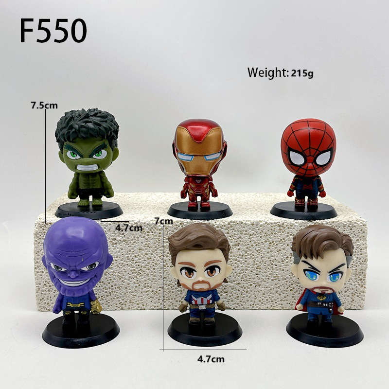 Avengers Statue Figure 6PCS Set Chibi Superhero Collection Model Toy Cartoon Ornament Desk Shelf Gift Fans