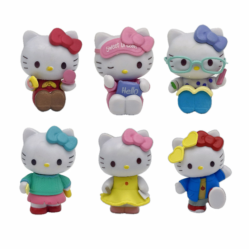Hello Kitty 6 PCS Statue Figure Set Cute Cartoon Collection Model Toy Kawaii Character Ornament Desk Shelf Gift Fans