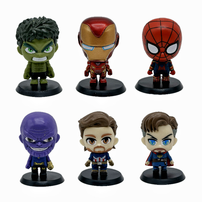 Avengers Statue Figure 6PCS Set Chibi Superhero Collection Model Toy Cartoon Ornament Desk Shelf Gift Fans