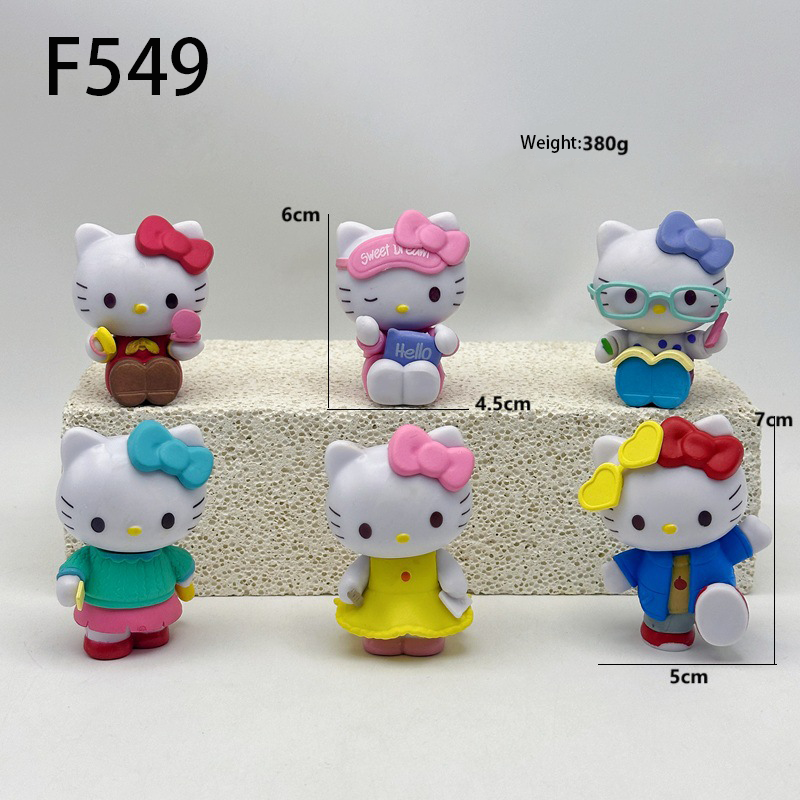 Hello Kitty 6 PCS Statue Figure Set Cute Cartoon Collection Model Toy Kawaii Character Ornament Desk Shelf Gift Fans