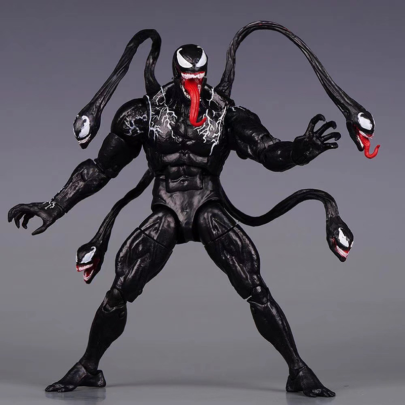 Venom Action Figure Multi Head Symbiote Marvel Movable Joints Collection Toy Dynamic Pose Model Superhero Gift