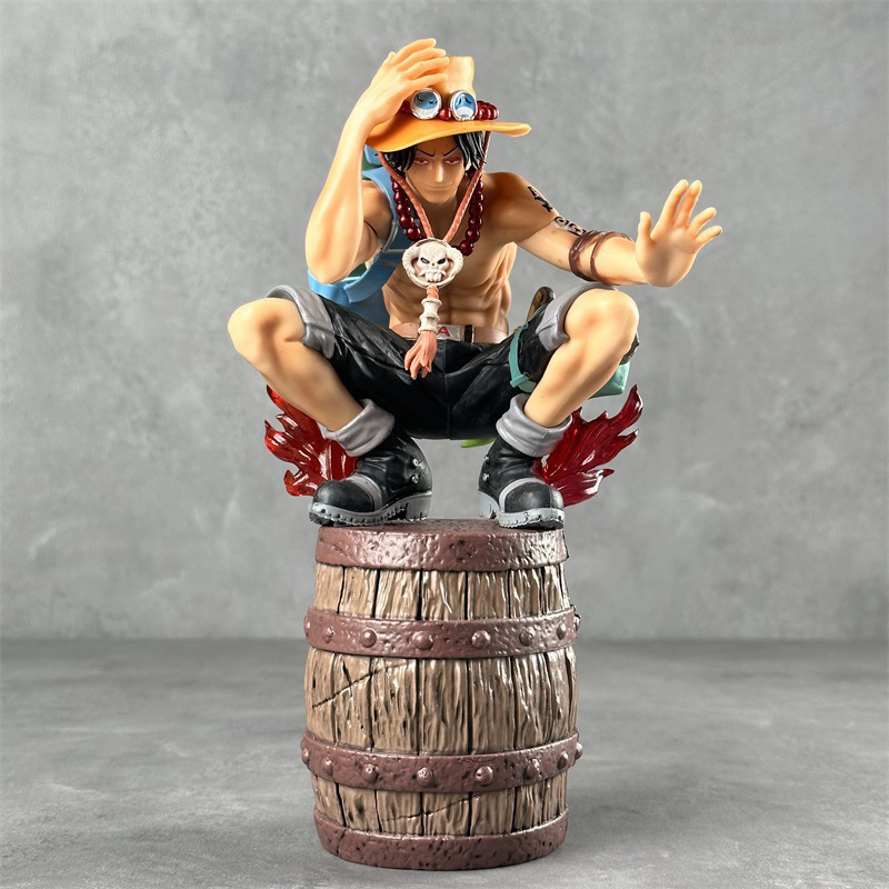 One Piece Portgas D Ace Sitting on Barrel Statue Figure Flame Fist Ace Collection Anime Model Toy Fans