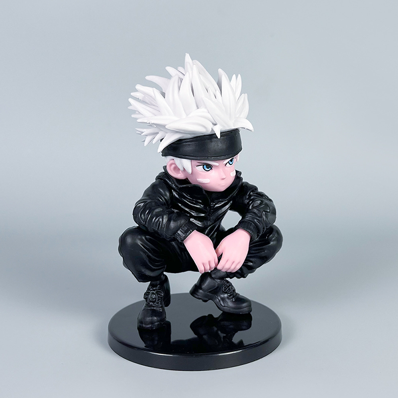 Jujutsu Kaisen Satoru Gojo Statue Chibi Figure Cute Crouching Pose Anime Collection Toy Fans and Collectors