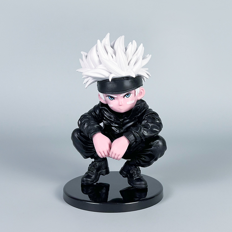 Jujutsu Kaisen Satoru Gojo Statue Chibi Figure Cute Crouching Pose Anime Collection Toy Fans and Collectors