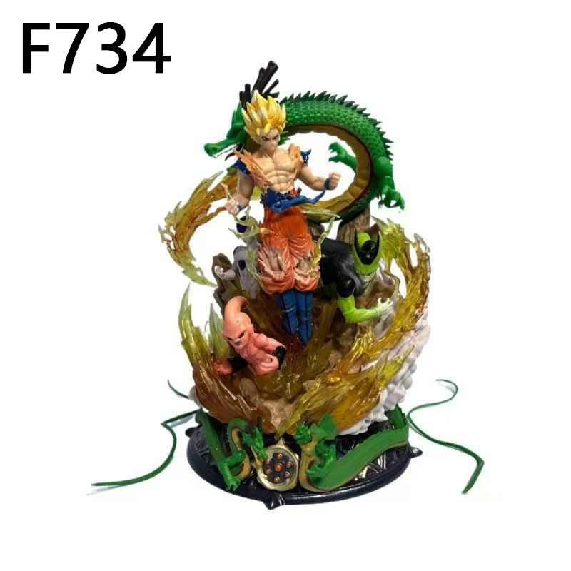 Dragon Ball Super Saiyan Goku Battle Scene Statue Figure Shenron Cell Frieza Majin Buu Anime Collection Fans