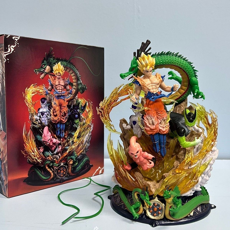 Dragon Ball Super Saiyan Goku Battle Scene Statue Figure Shenron Cell Frieza Majin Buu Anime Collection Fans