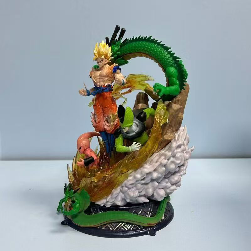 Dragon Ball Super Saiyan Goku Battle Scene Statue Figure Shenron Cell Frieza Majin Buu Anime Collection Fans