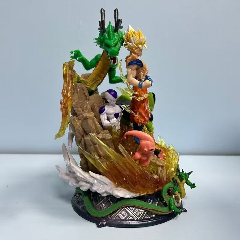 Dragon Ball Super Saiyan Goku Battle Scene Statue Figure Shenron Cell Frieza Majin Buu Anime Collection Fans