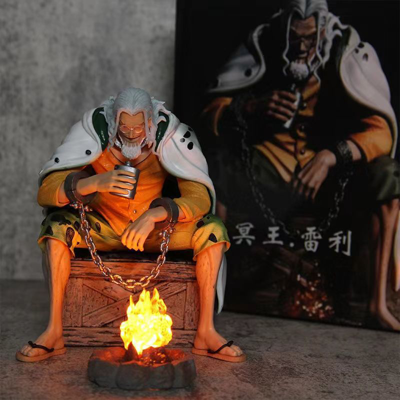 One Piece Silvers Rayleigh Statue Figure LED Collection Seated Model Anime Premium Collector Toy Fans