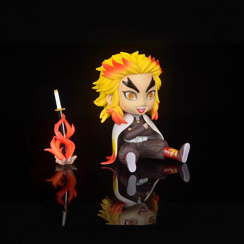 Kyojuro Rengoku Demon Slayer Chibi Statue Figure Sitting Pose Cute Q Version Collection Anime Desk Toy Fans