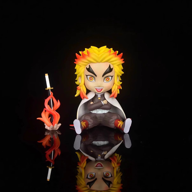 Kyojuro Rengoku Demon Slayer Chibi Statue Figure Sitting Pose Cute Q Version Collection Anime Desk Toy Fans