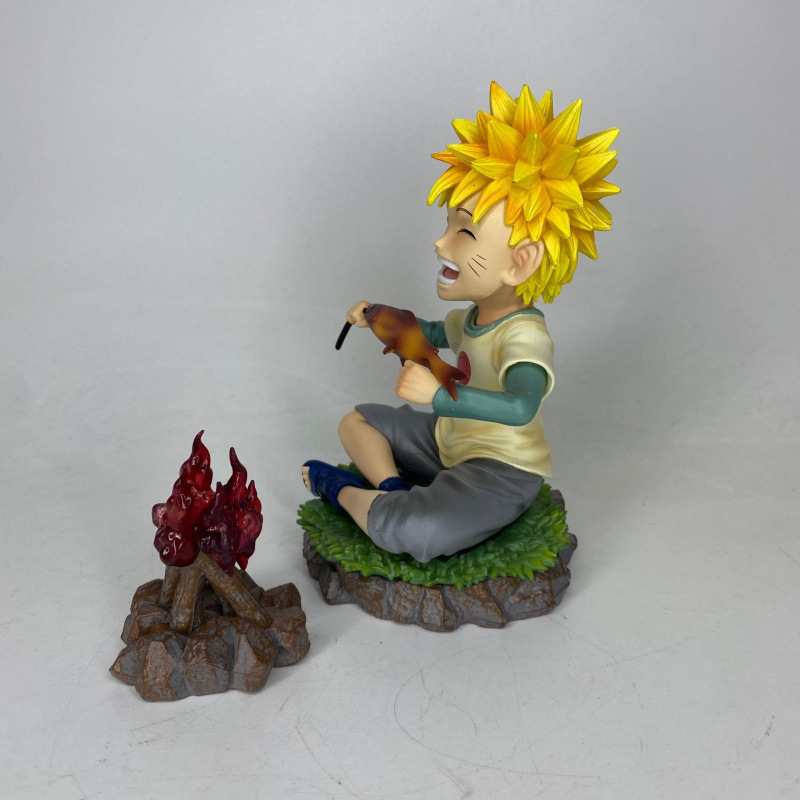 Naruto Uzumaki Childhood Statue Figure Grilled Fish Pose Anime Collection Model Toy Fans Gift Decoration