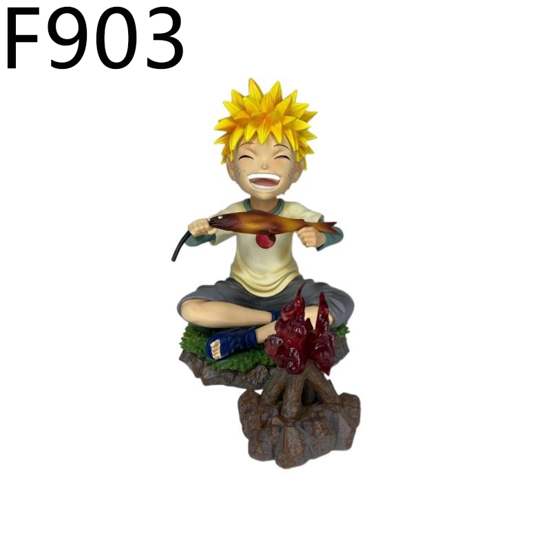 Naruto Uzumaki Childhood Statue Figure Grilled Fish Pose Anime Collection Model Toy Fans Gift Decoration