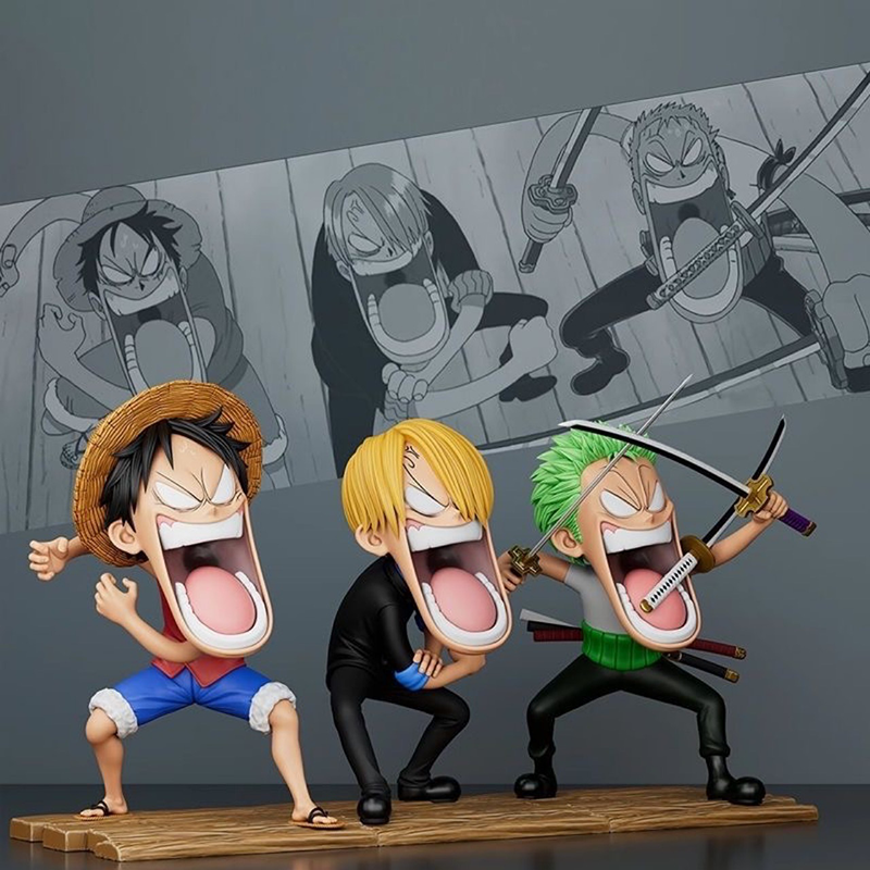One Piece Luffy Sanji Zoro Statue Action Figure Hungry Version Collection Premium Anime Model Toy Fans Collectors Decoration