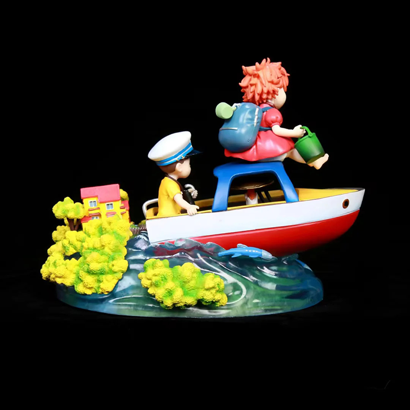 Ponyo Sosuke Boat Scene Statue Action Figure Collection Premium Anime Model Toy Fans Collectors Decoration