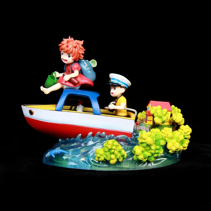 Ponyo Sosuke Boat Scene Statue Action Figure Collection Premium Anime Model Toy Fans Collectors Decoration