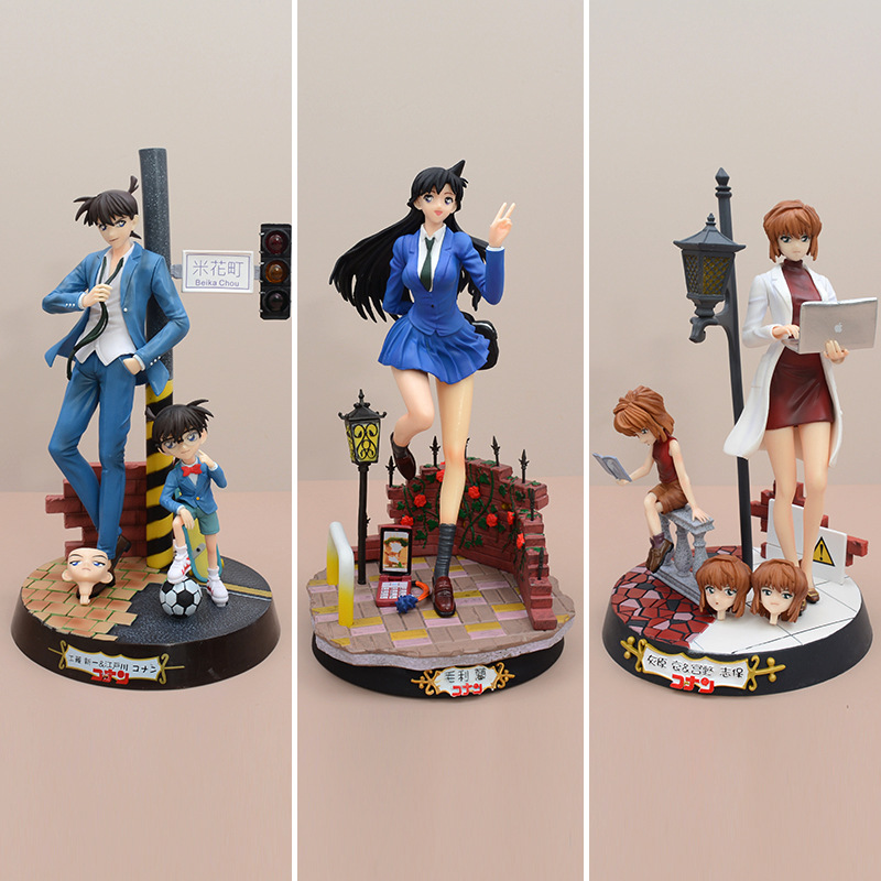 Detective Conan Ran Mouri Shinichi Kudo Ai Haibara Statue Action Figure Collection Model Toy Japanese Character Decoration Fans