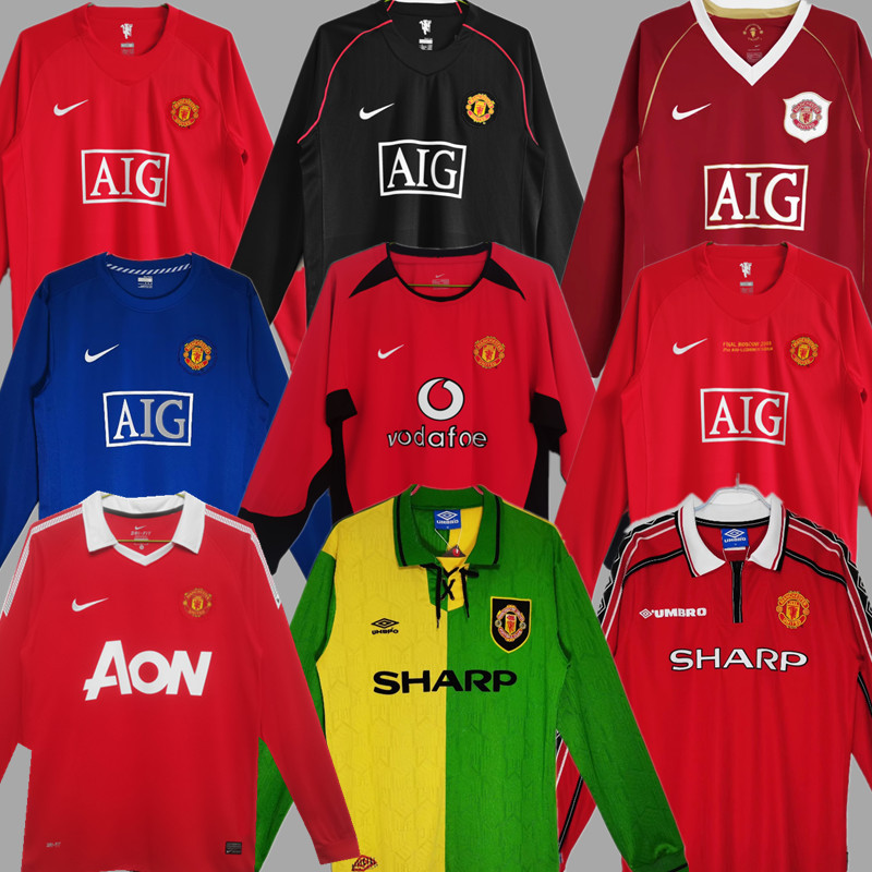 1998 1999 Manchester United Long sleeve Retro Soccer Jerseys Beckham Giggs Cantona Rooney Ronaldo 92 94 96 00 02 04 06 07 08 10 11 United Retro style Football shirt Adult Uniforms