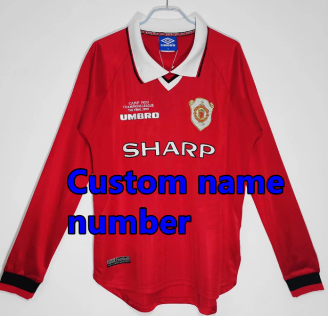 1998 1999 Manchester United Long sleeve Retro Soccer Jerseys Beckham Giggs Cantona Rooney Ronaldo 92 94 96 00 02 04 06 07 08 10 11 United Retro style Football shirt Adult Uniforms