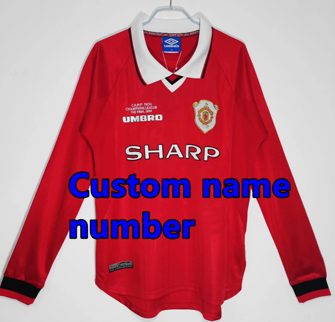 1998 1999 Manchester United Long sleeve Retro Soccer Jerseys Beckham Giggs Cantona Rooney Ronaldo 92 94 96 00 02 04 06 07 08 10 11 United Retro style Football shirt Adult Uniforms