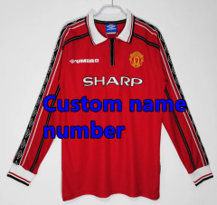 1998 1999 Manchester United Long sleeve Retro Soccer Jerseys Beckham Giggs Cantona Rooney Ronaldo 92 94 96 00 02 04 06 07 08 10 11 United Retro style Football shirt Adult Uniforms
