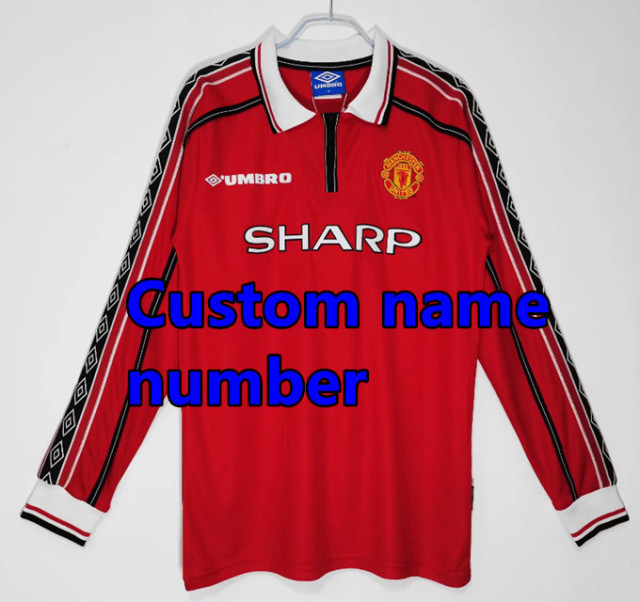 1998 1999 Manchester United Long sleeve Retro Soccer Jerseys Beckham Giggs Cantona Rooney Ronaldo 92 94 96 00 02 04 06 07 08 10 11 United Retro style Football shirt Adult Uniforms