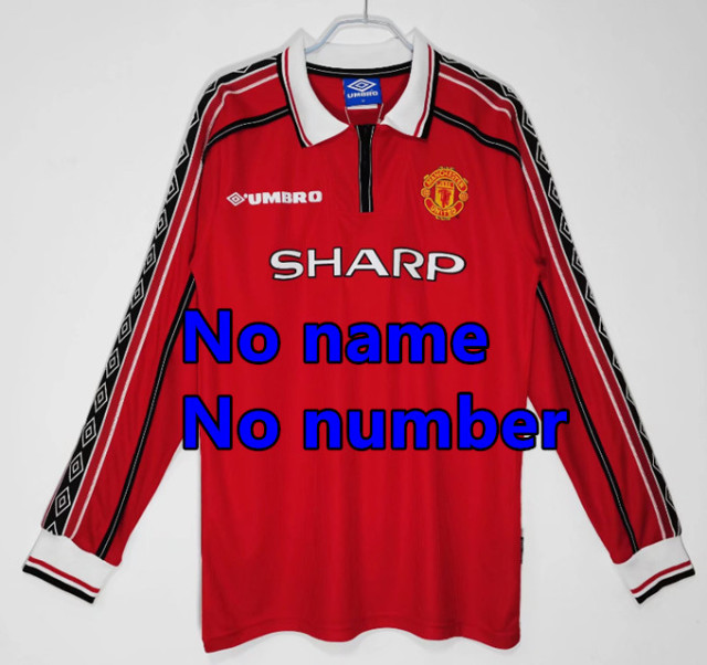 1998 1999 Manchester United Long sleeve Retro Soccer Jerseys Beckham Giggs Cantona Rooney Ronaldo 92 94 96 00 02 04 06 07 08 10 11 United Retro style Football shirt Adult Uniforms