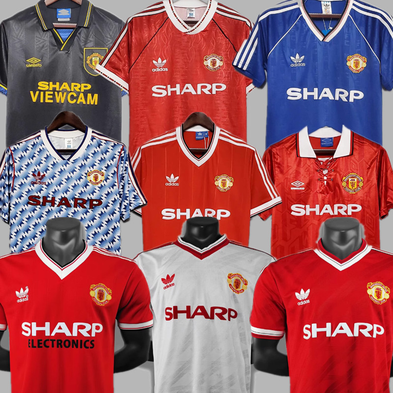 1992 1994 Manchester United Retro Soccer Jerseys Beckham Giggs Cantona Rooney Ronaldo 82 84 86 88 90 92 94 96 Retro style Football shirt Adult Uniforms