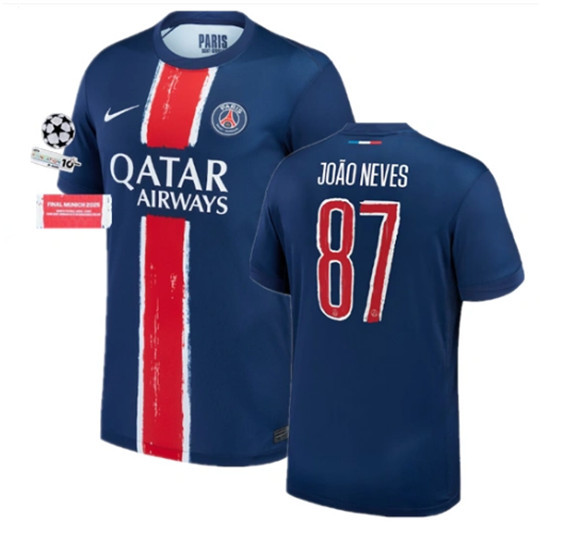 24 25 PSG Champions League Soccer Jerseys Home O. DEMBELE D.DOUE JOAO NEVES 2024 2025 Paris BARCOLA HAKIMI Football Shirt Men Uniforms