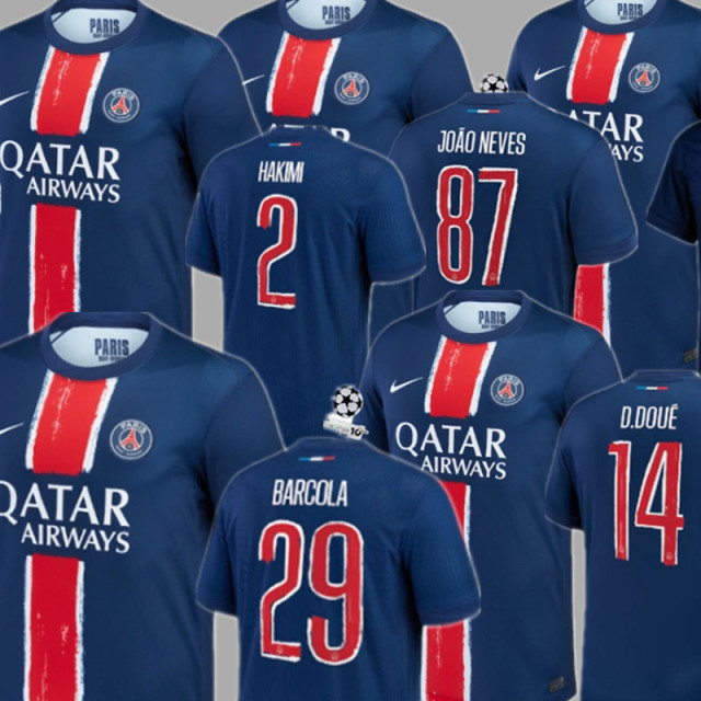 24 25 PSG Champions League Soccer Jerseys Home O. DEMBELE D.DOUE JOAO NEVES 2024 2025 Paris BARCOLA HAKIMI Football Shirt Men Uniforms