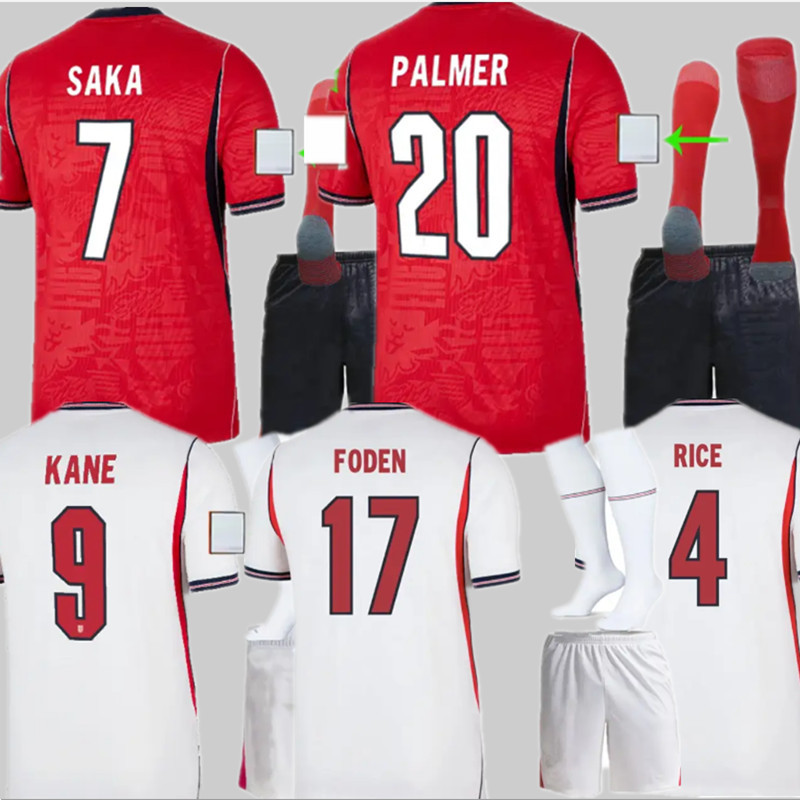 2026 England Soccer Jersey World Cup BELLINGHAM RASHFORD KANE SAKA RICE FODEN 2026 2027 Englandes Home away National Team Men Kids kit uniform