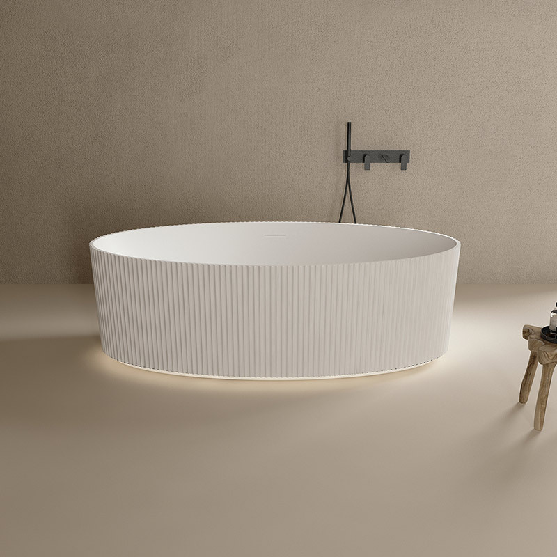 Manufacturer Vertical line Stripes Groove Freestanding Solid Surface Bathtub With Lights TW-8687