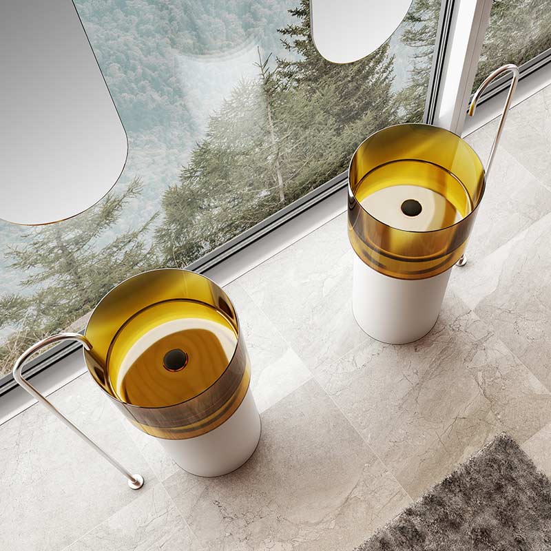 Transparent Color Basin Popular Wholesale Designer Two-Color Transparent Pedestal Solid Surface ...