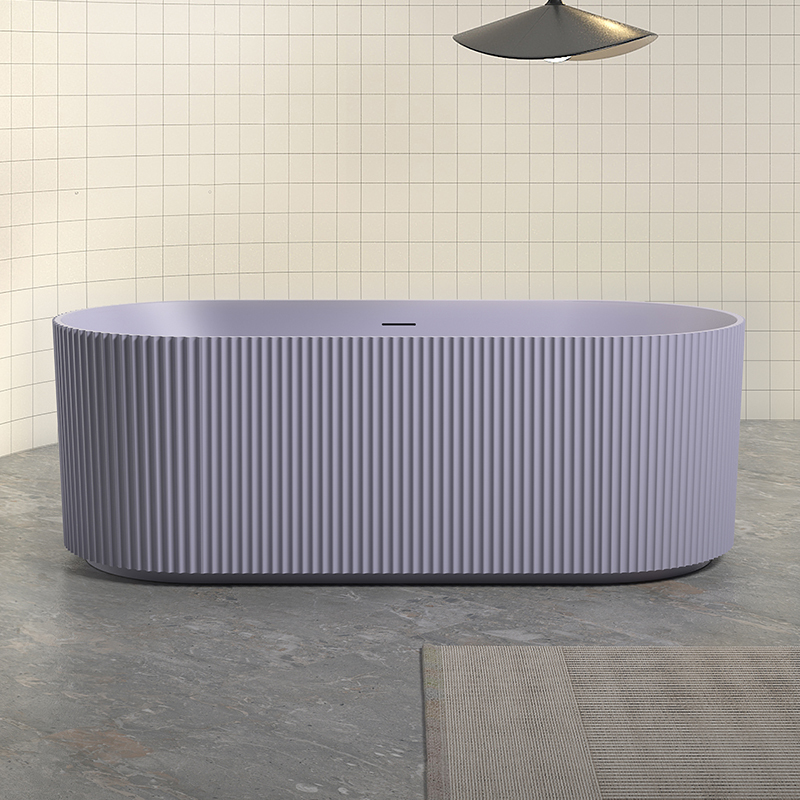 Supplier Vertical line Stripes Fluted Freestanding Solid Surface Bathtub TW-8681