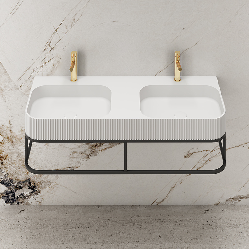 Popular Wholesale Designer Wall-Mount Hung Solid Surface Wash Basin Double Fluted Bathroom Sink TW-G8686Y